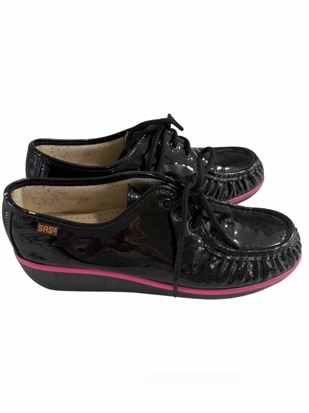 SAS Bounce-c Lace Up Wedge Black Patent Leather 8 Women’s Shoes Moccasin USA
